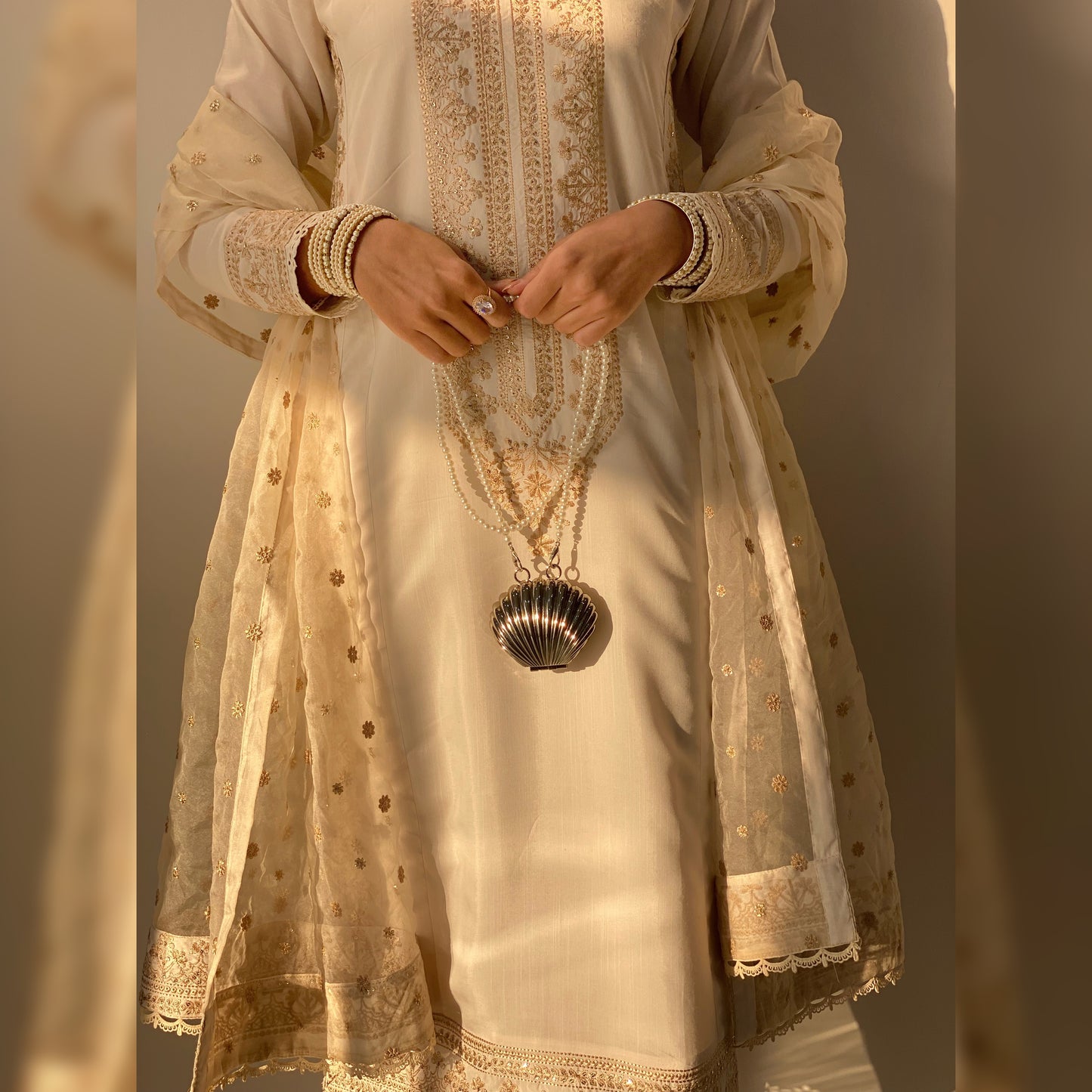 Beige Raw Silk Embroidered 3PC
