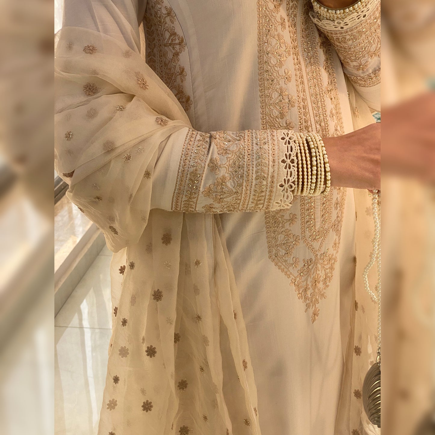 Beige Raw Silk Embroidered 3PC