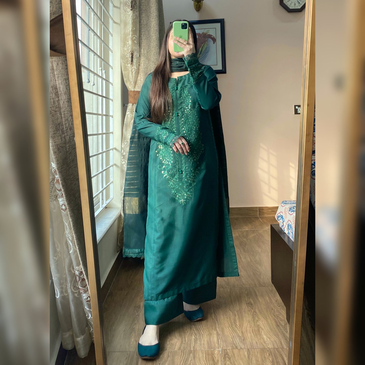 Emerald Green Embroidered 3PC