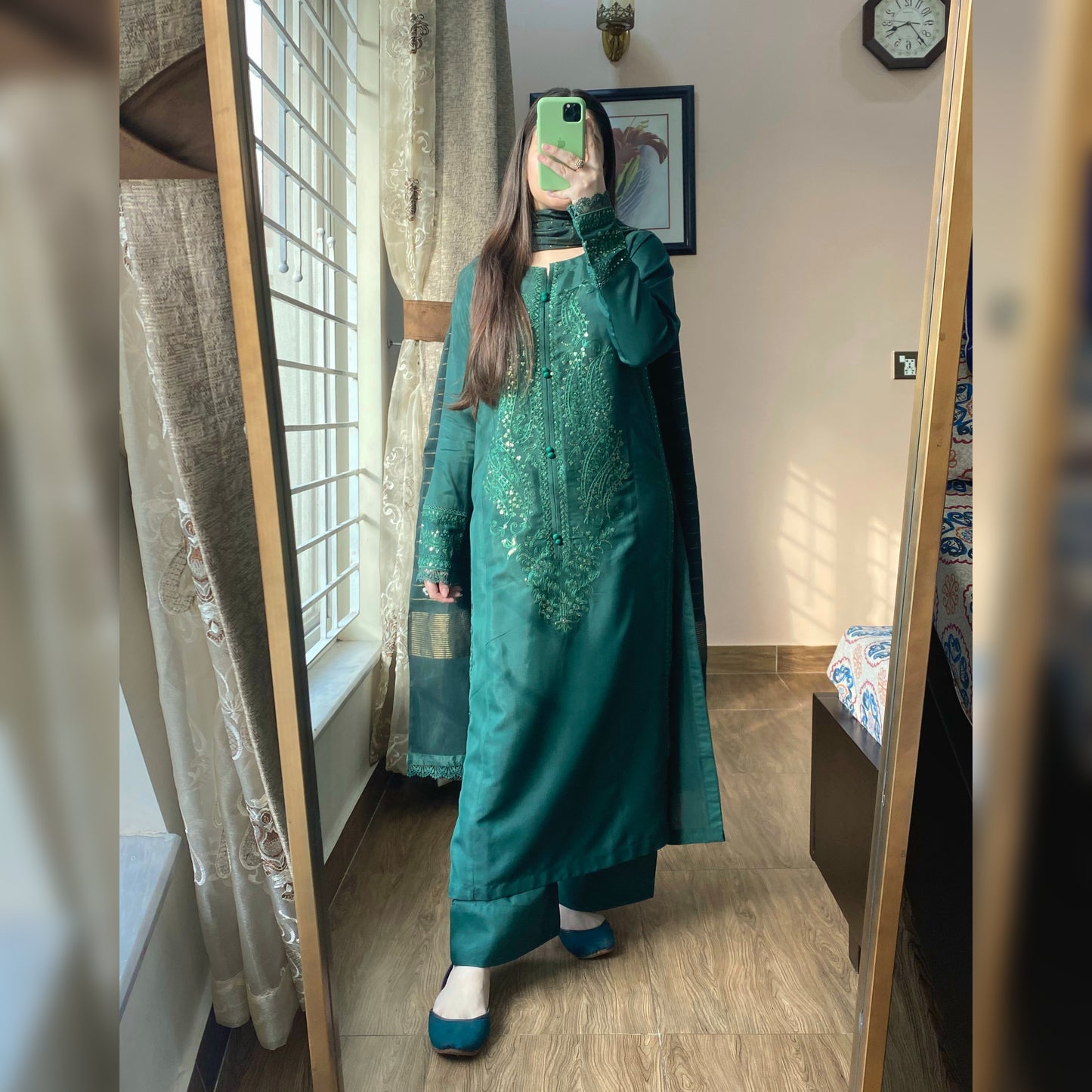 Emerald Green Embroidered 3PC
