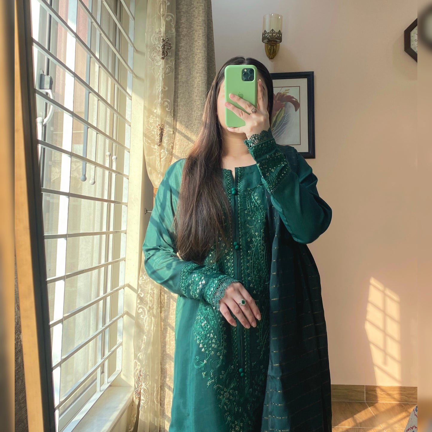 Emerald Green Embroidered 3PC