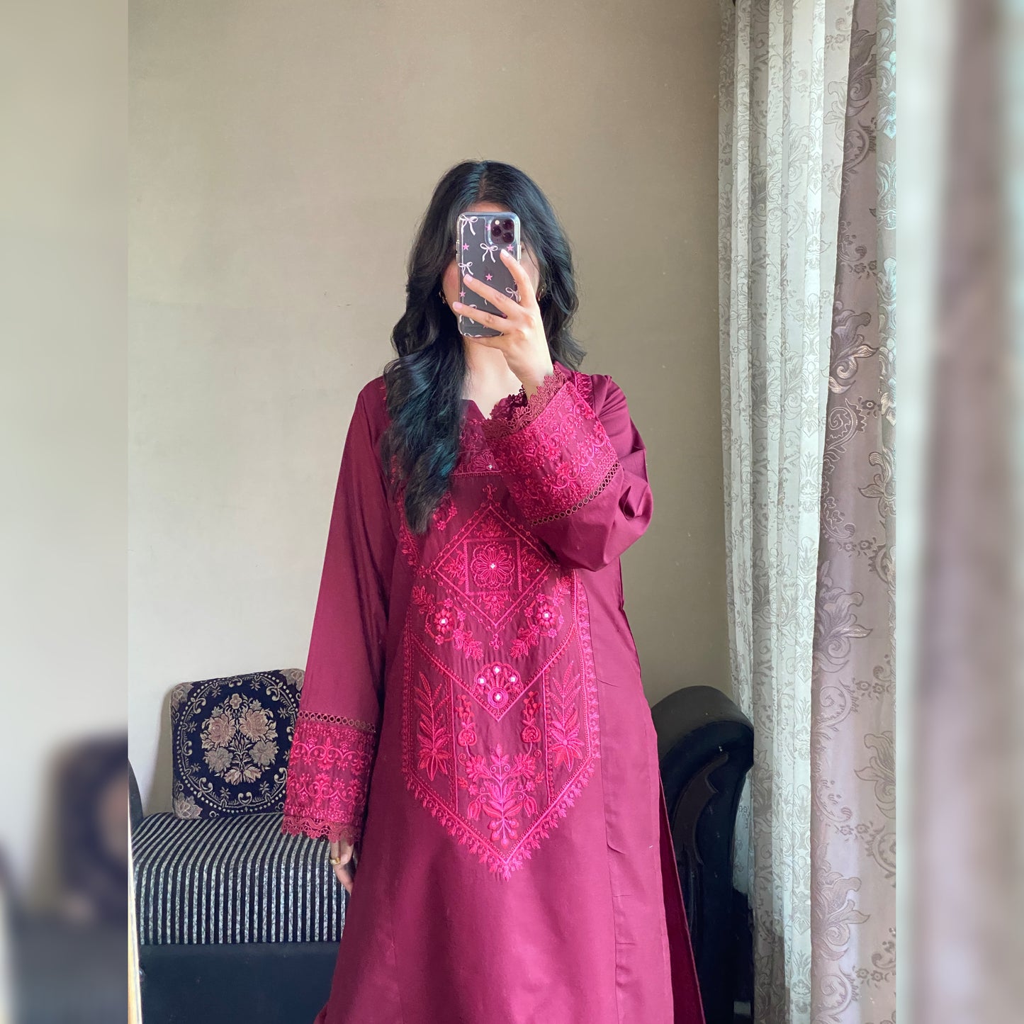 burgundy Embroidered 3PC