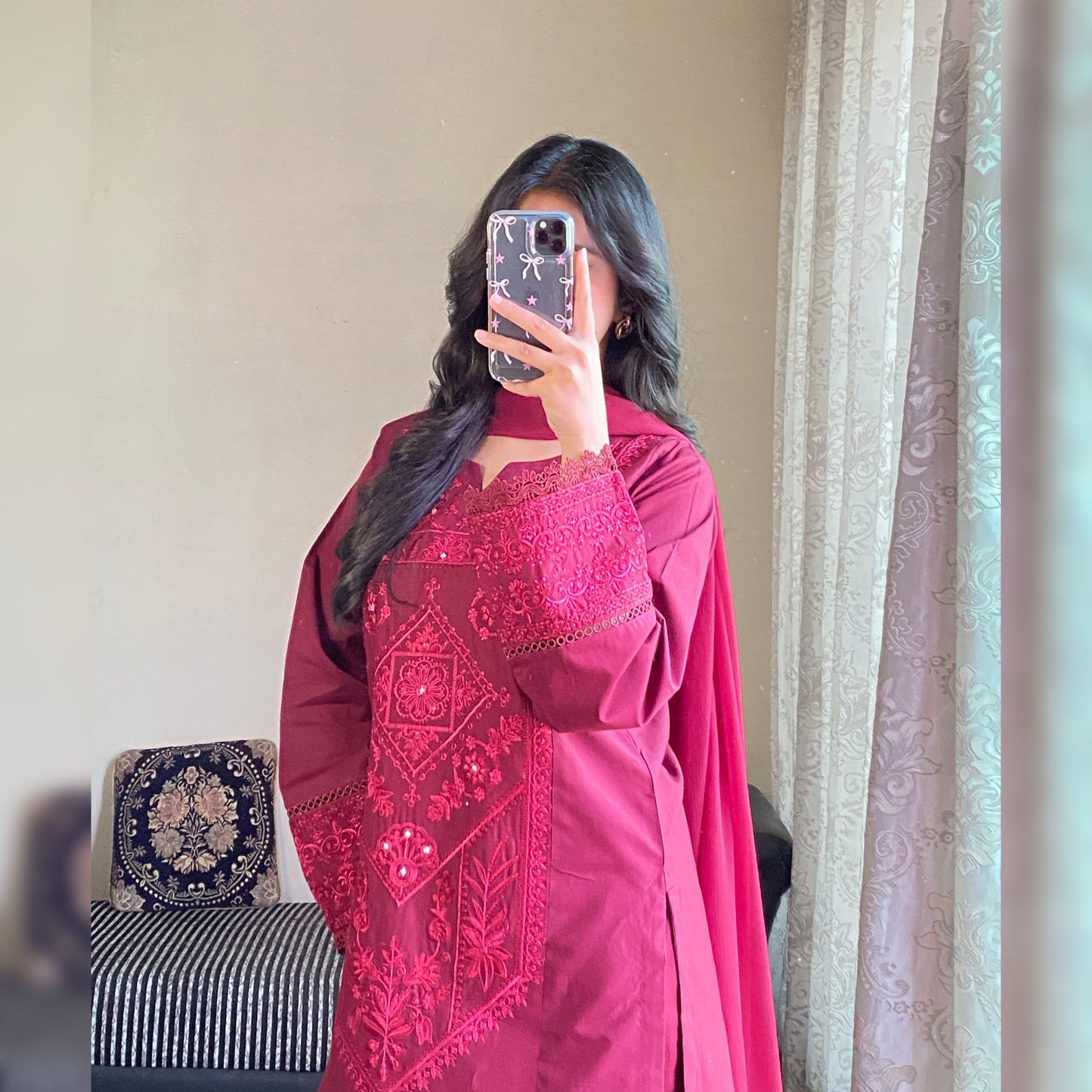 burgundy Embroidered 3PC
