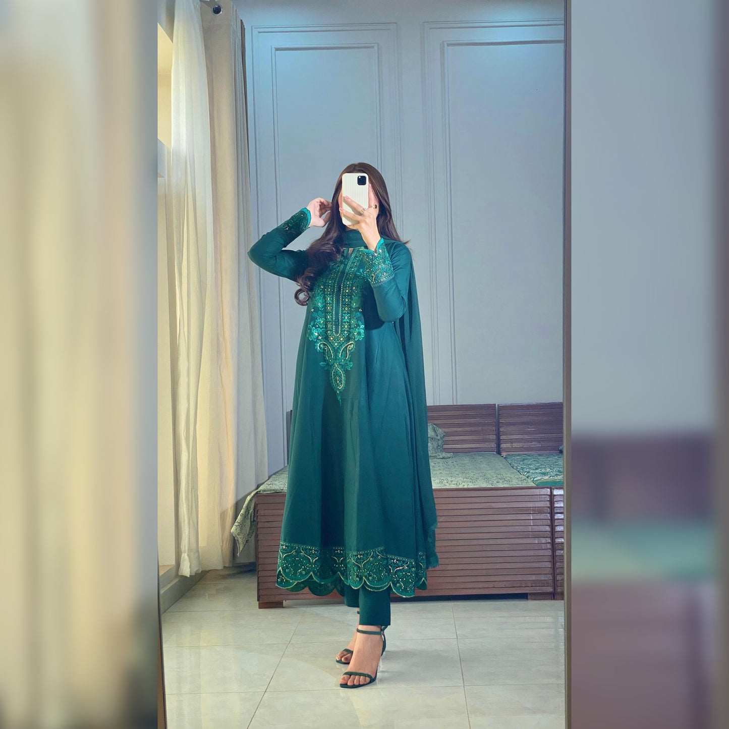 Morni Green Embroidered frock 3PC