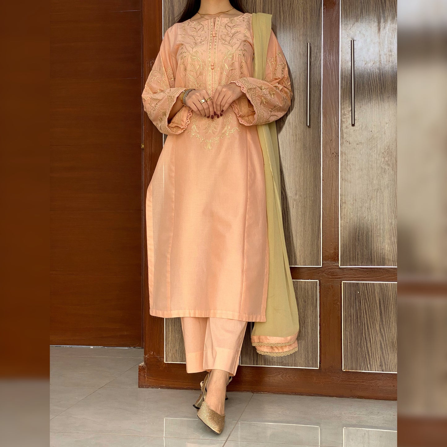 Oyster Pink Embroidered 3PC