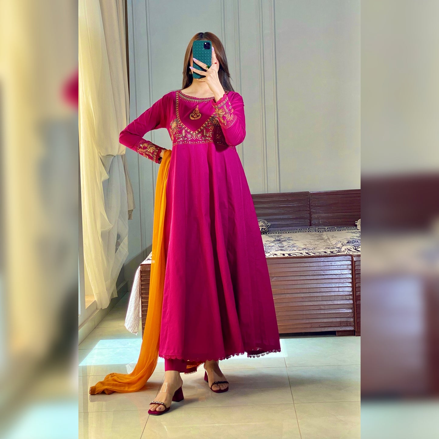 Cranberry Embroidered Frock 3PC