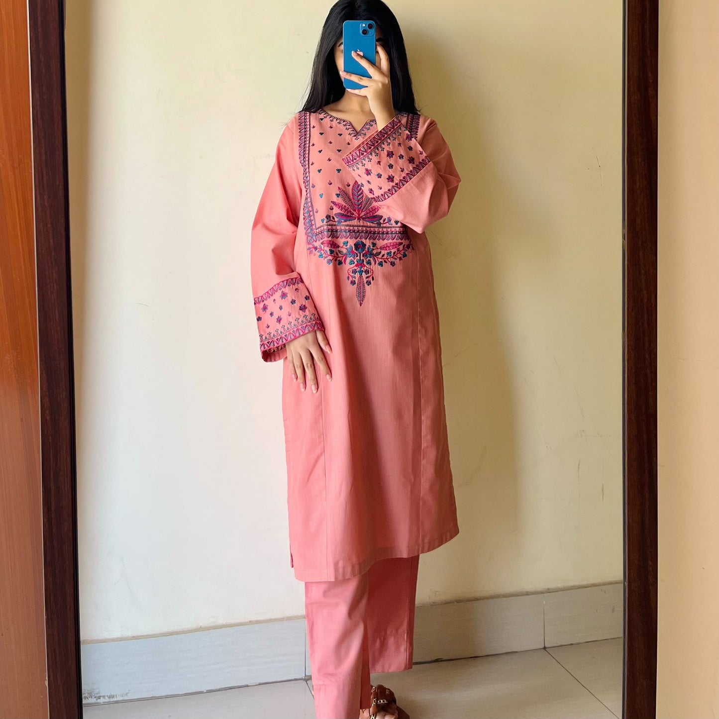 Salmon Embroidered khaddar 2PC