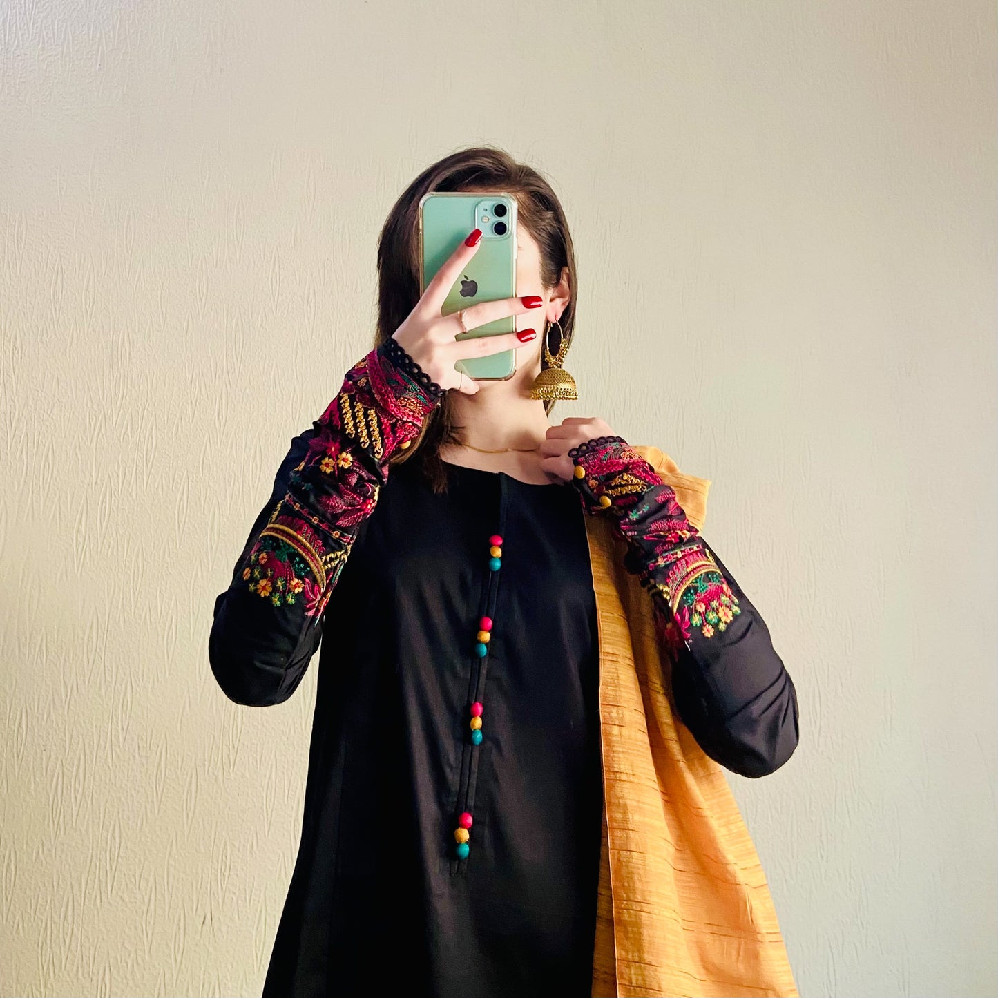 Black Embroidered frock 3PC