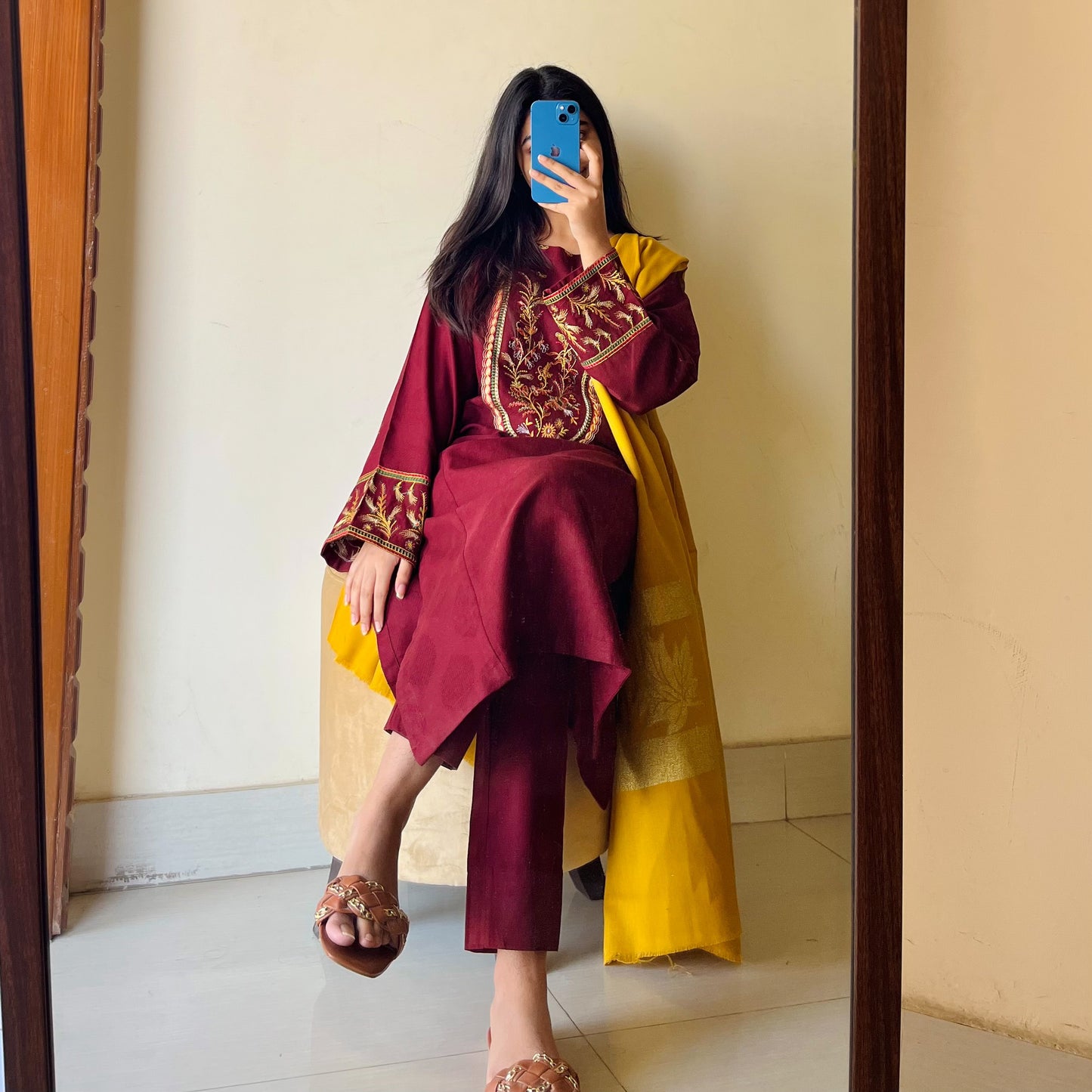 Maroon Embroidered 3PC