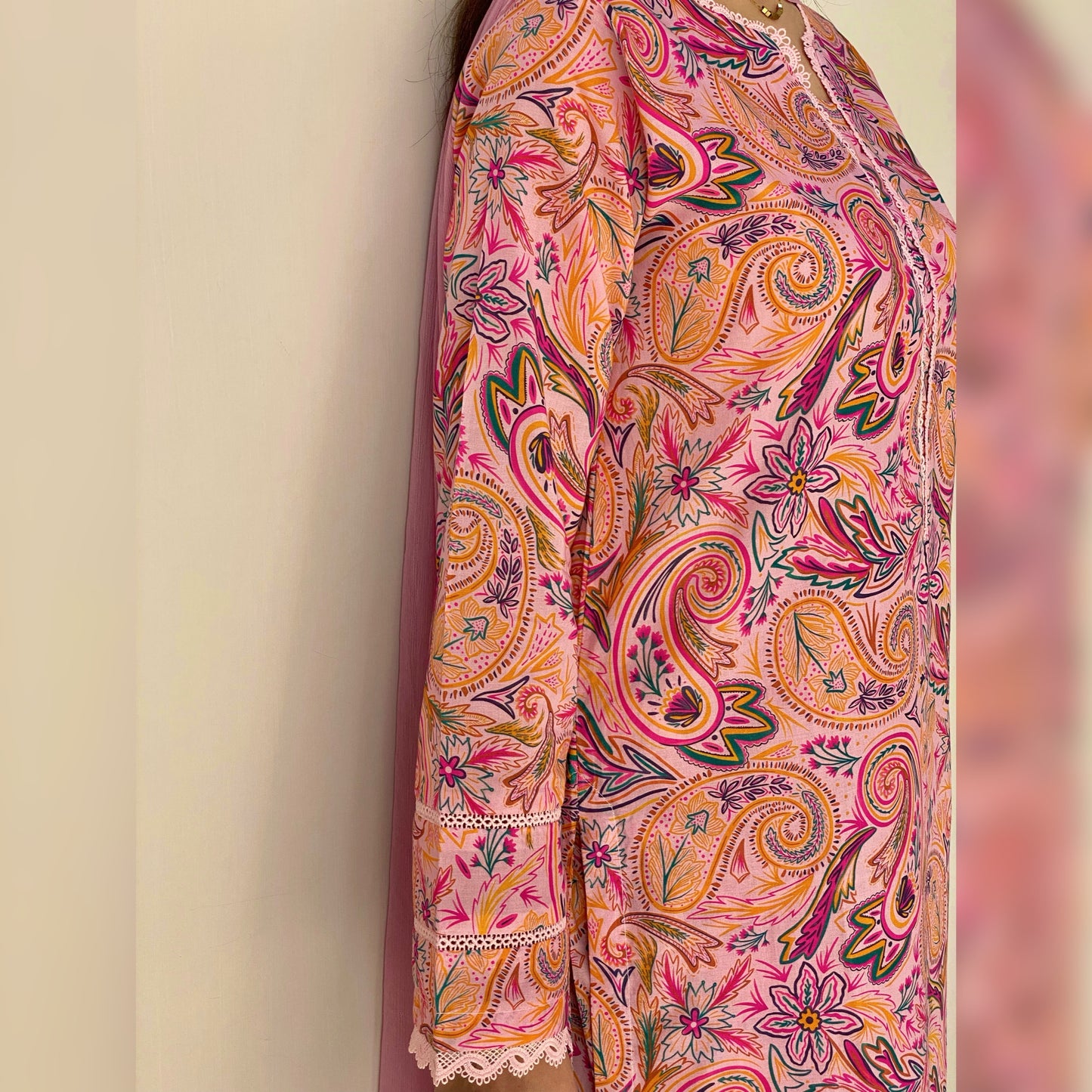 Flamingo Pink Printed 3PC