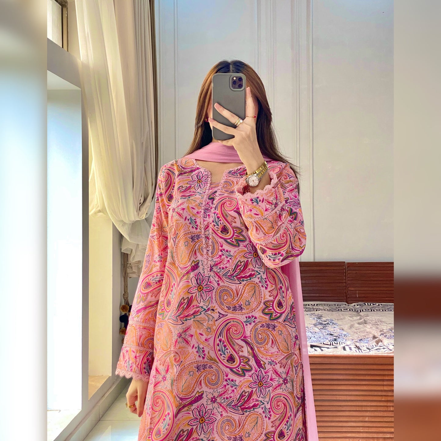 Flamingo Pink Printed 3PC