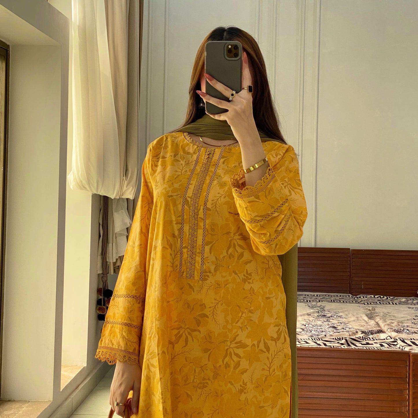 Mustard Printed 3PC