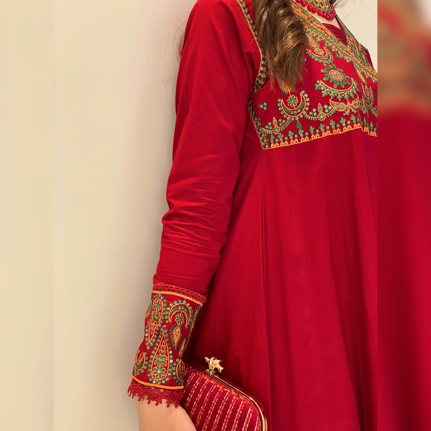 Royal Maroon Embroidered Frock 3PC