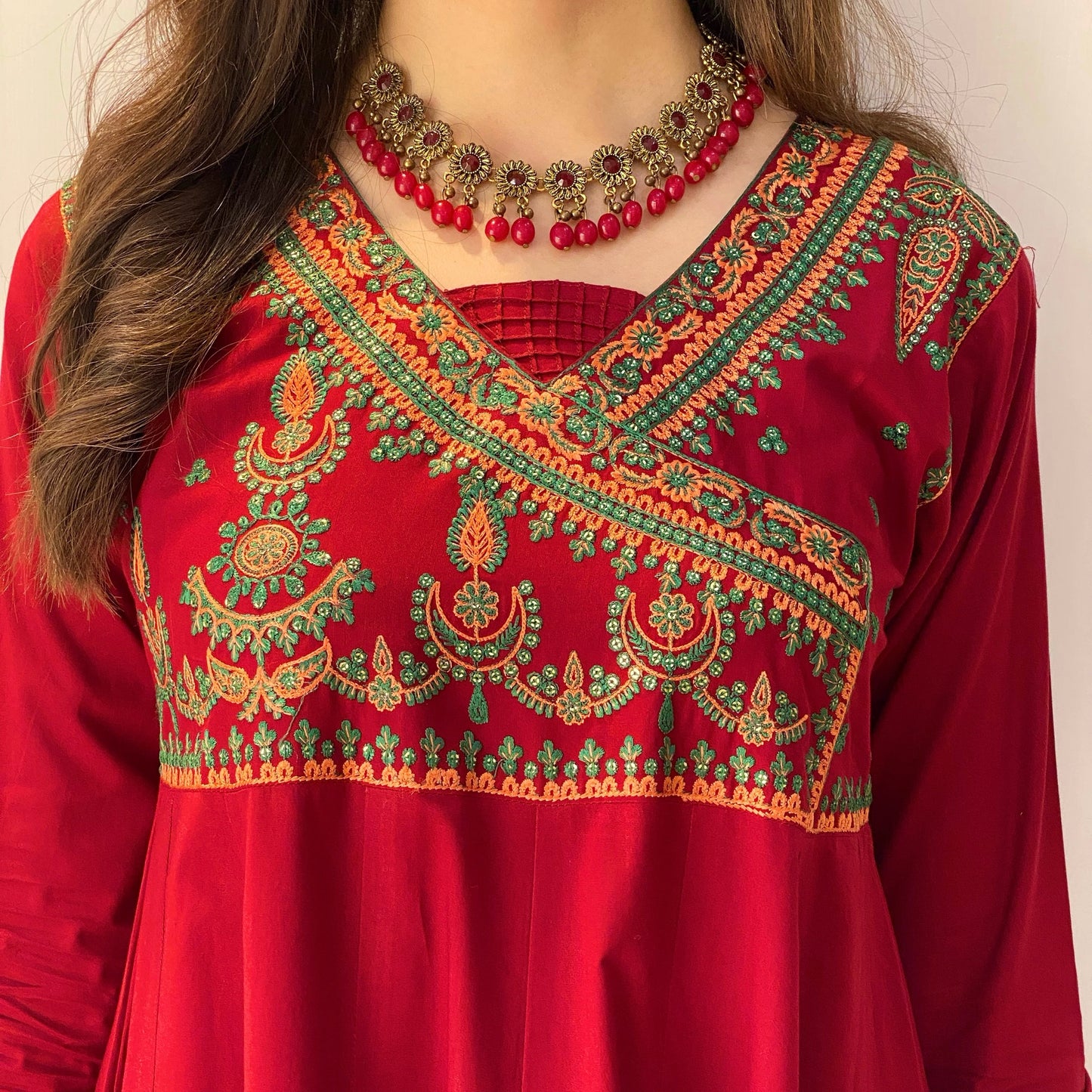 Royal Maroon Embroidered Frock 3PC