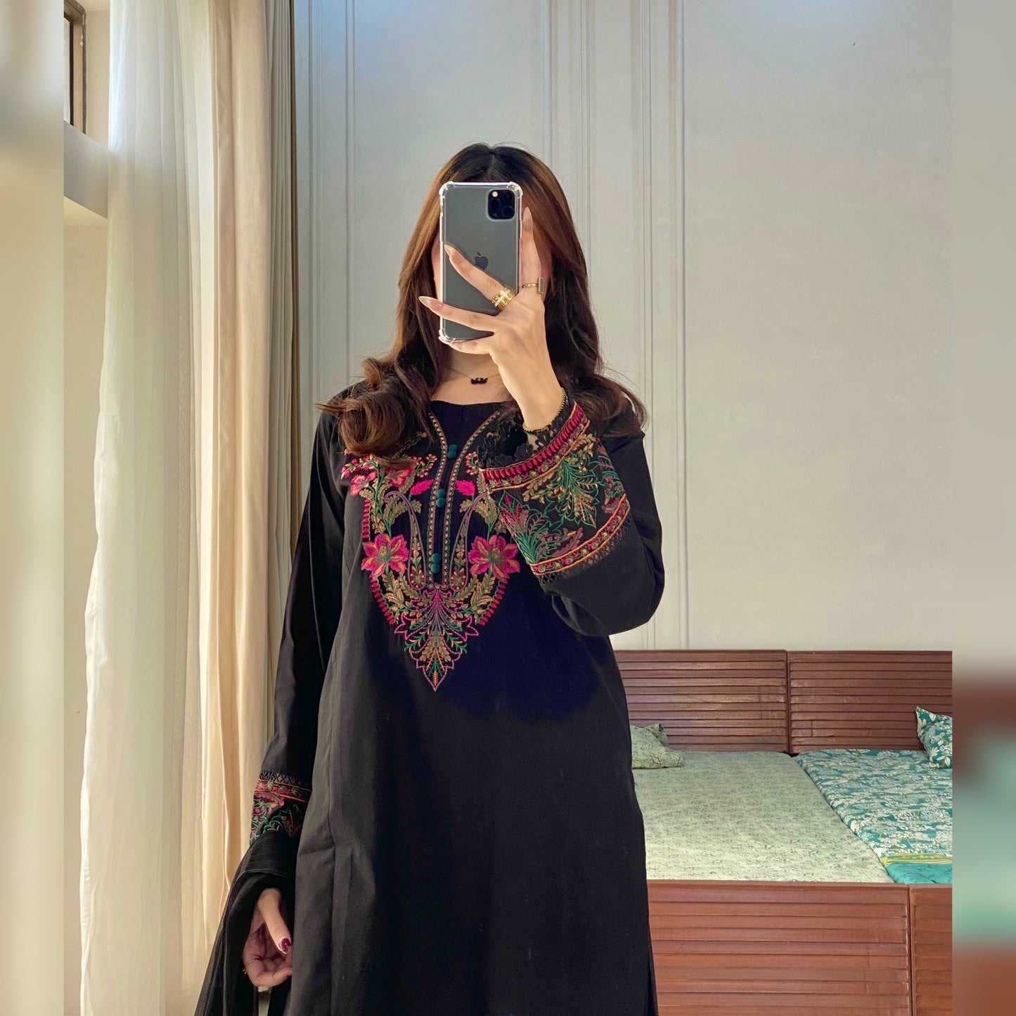 Jet Black Embroidered 3PC