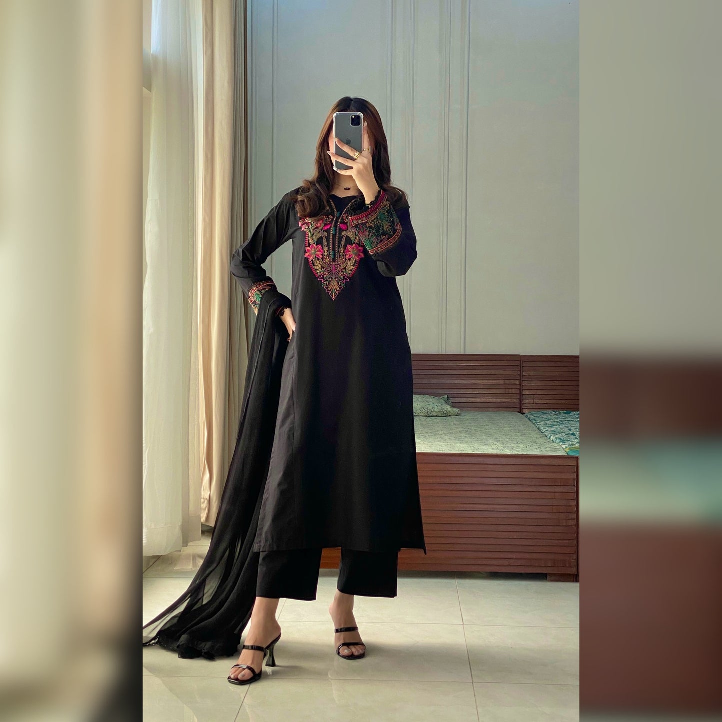 Jet Black Embroidered 3PC