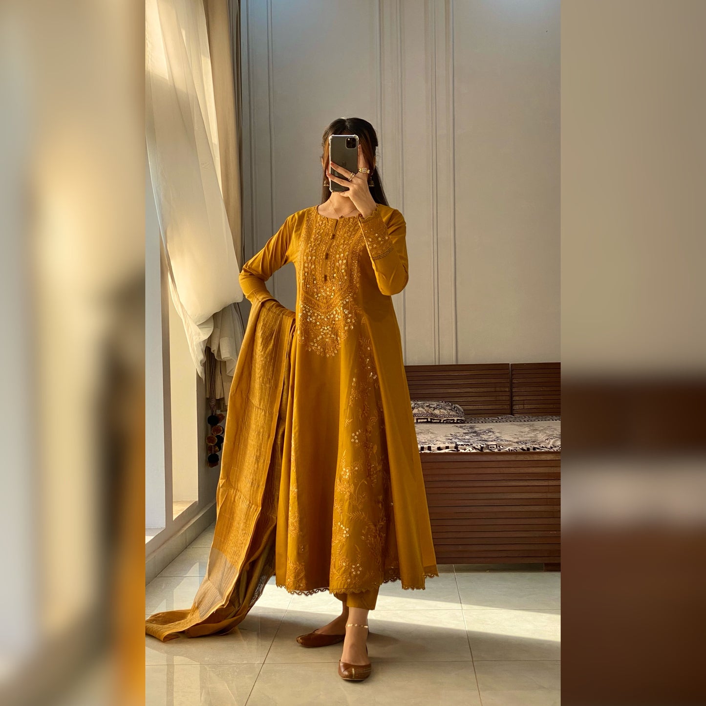 Laila Mustard Embroidered 3PC