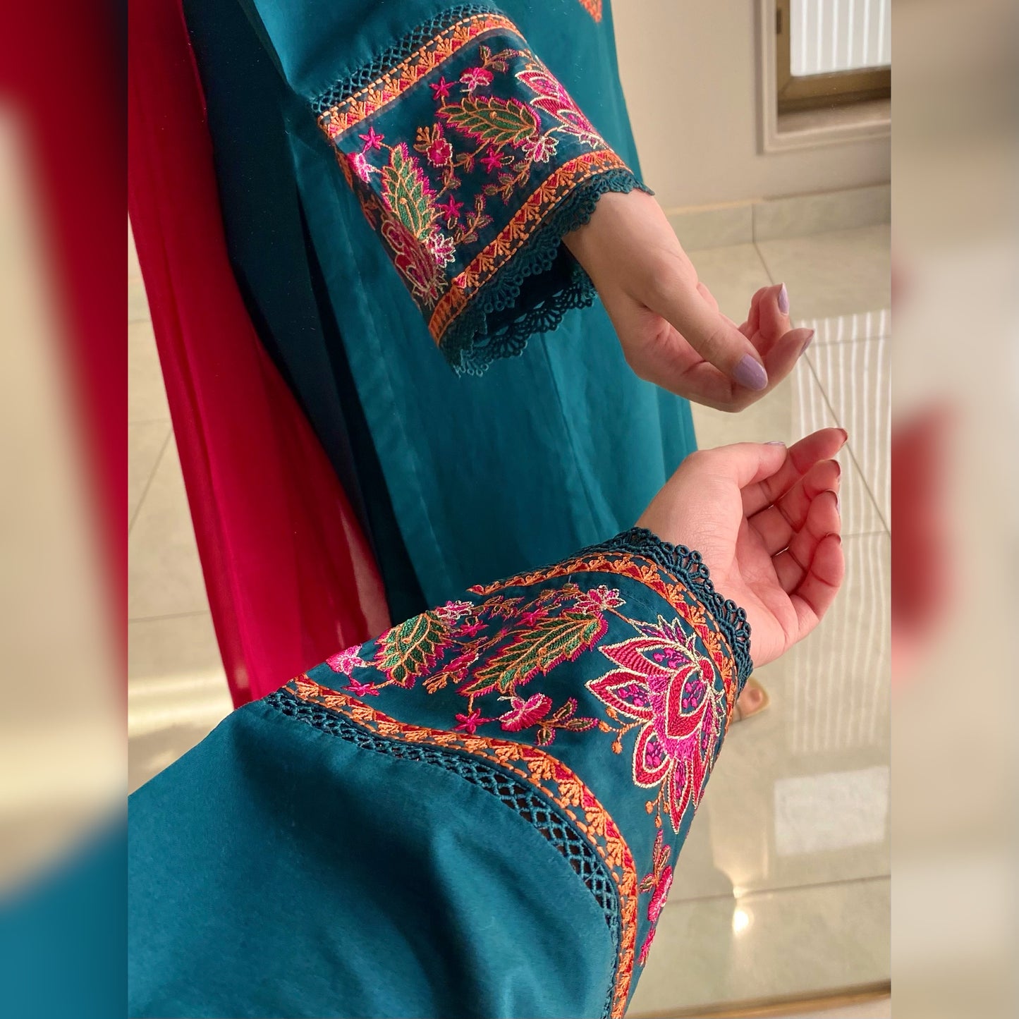 Kajal Green Embroidered 3PC
