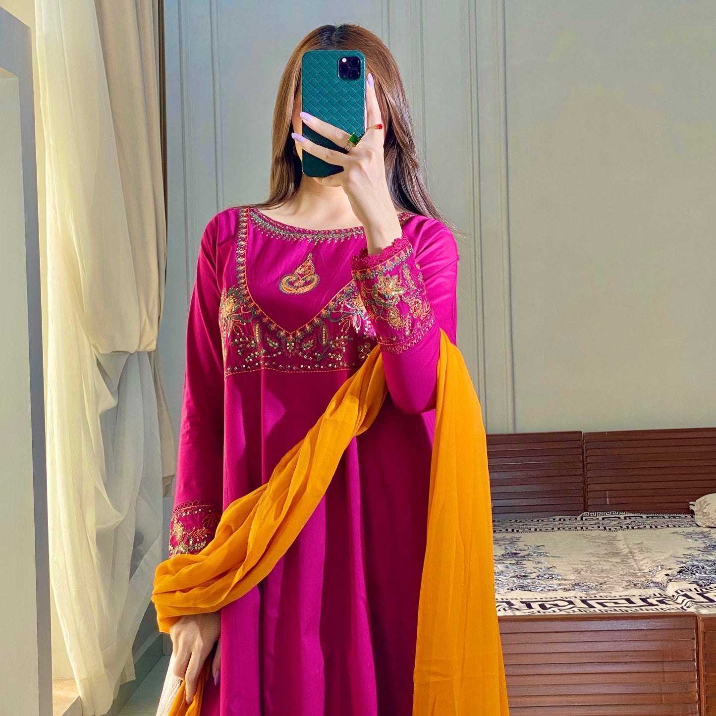 Cranberry Embroidered Frock 3PC