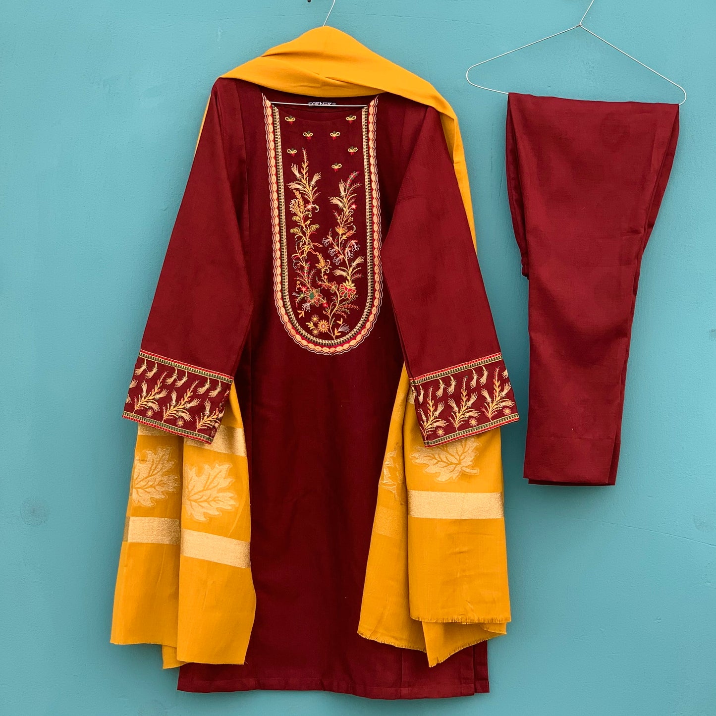 Maroon Embroidered 3PC