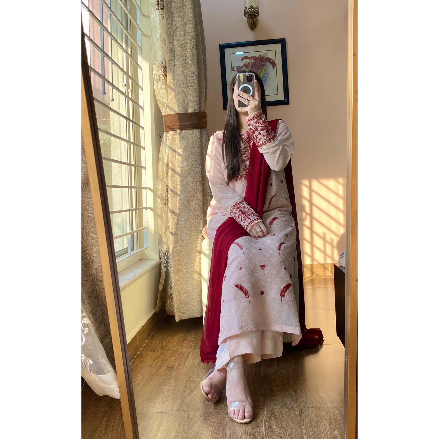 Pastel pink Embroidered 3PC
