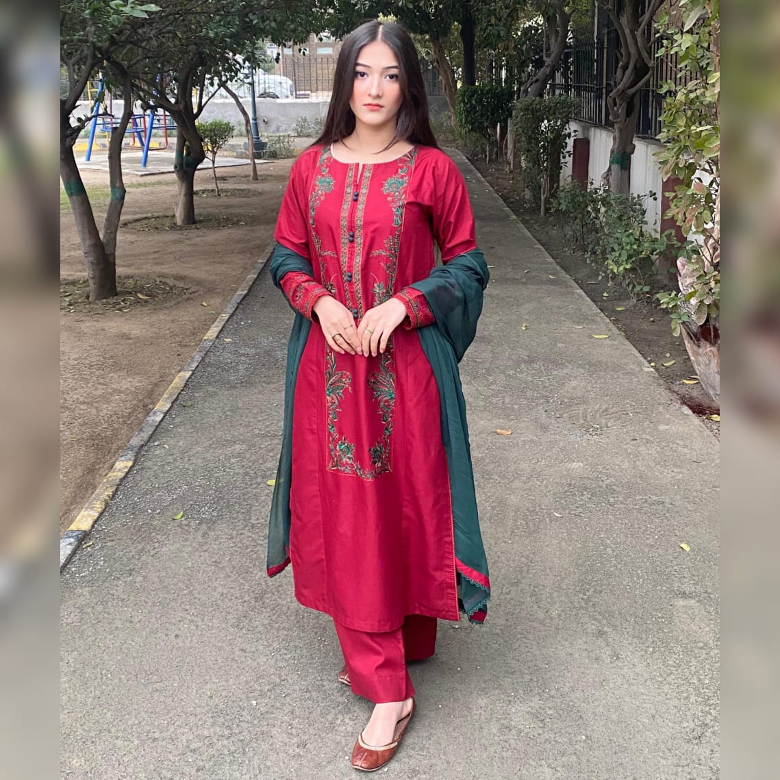 Maroon Embroidered 3PC