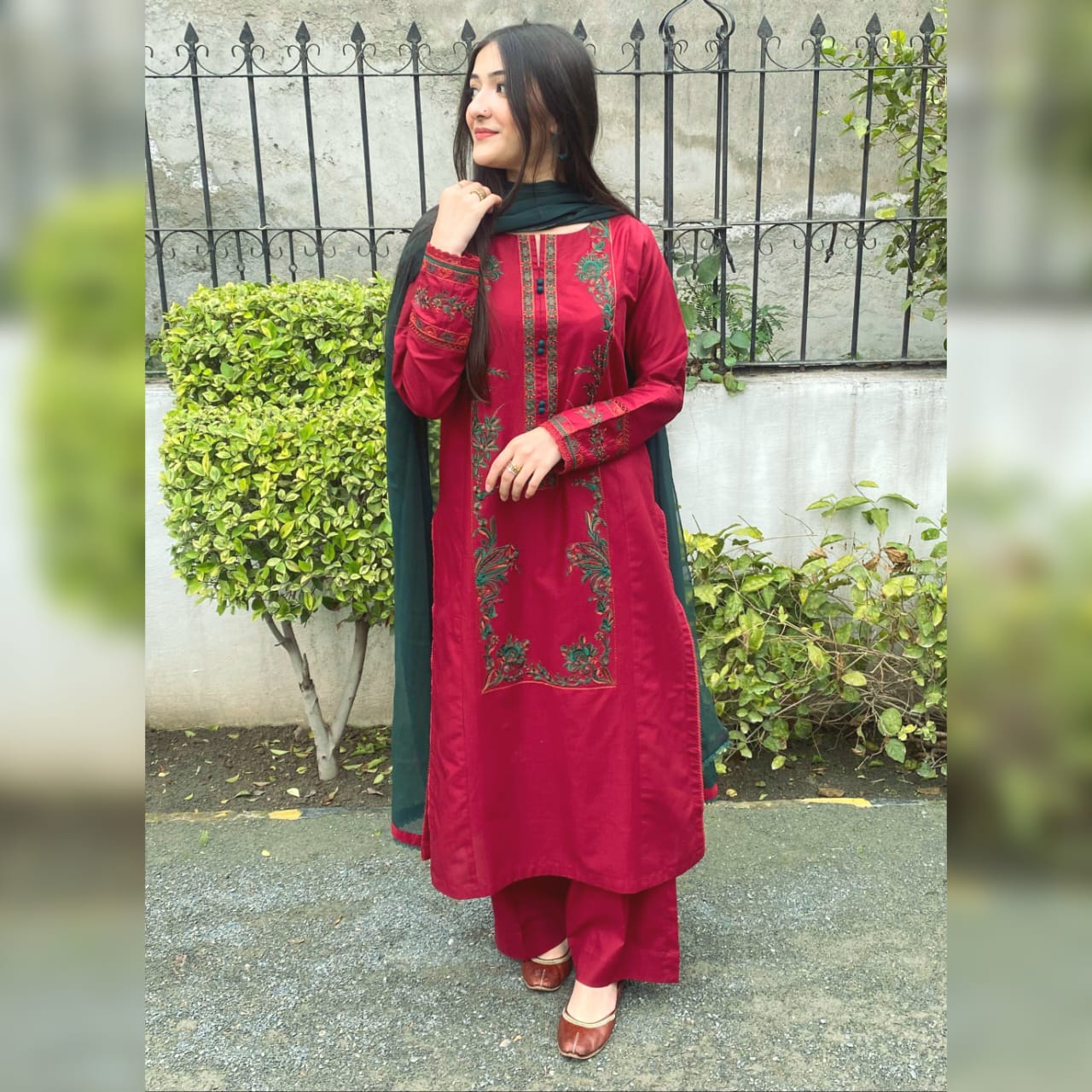 Maroon Embroidered 3PC