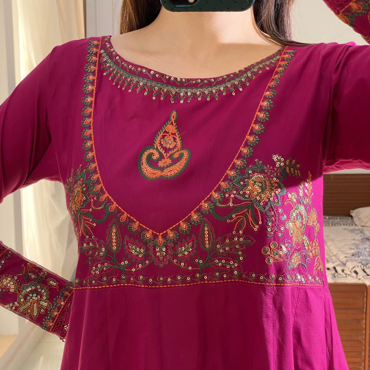 Cranberry Embroidered Frock 3PC