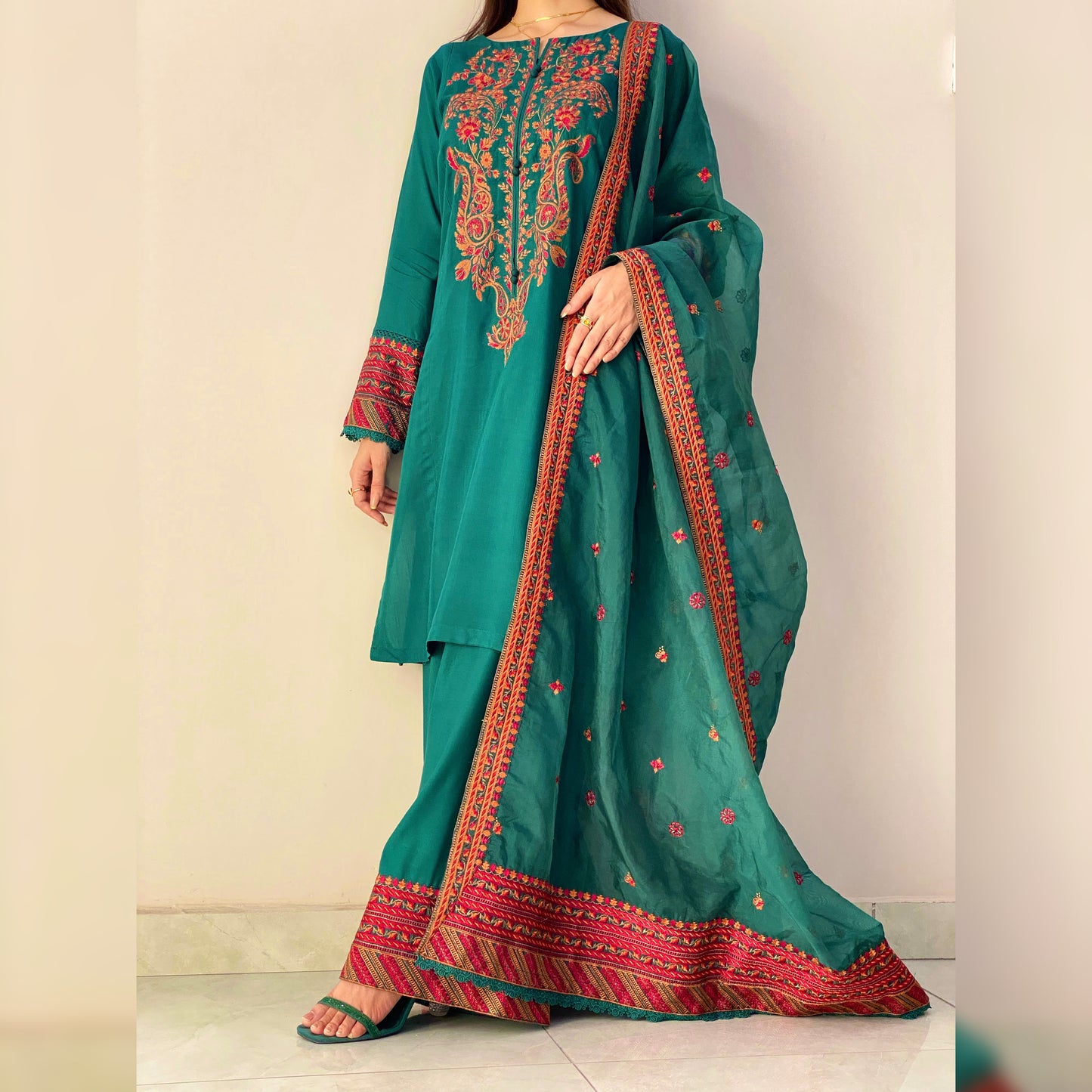 Splash Green Embroidered 3PC
