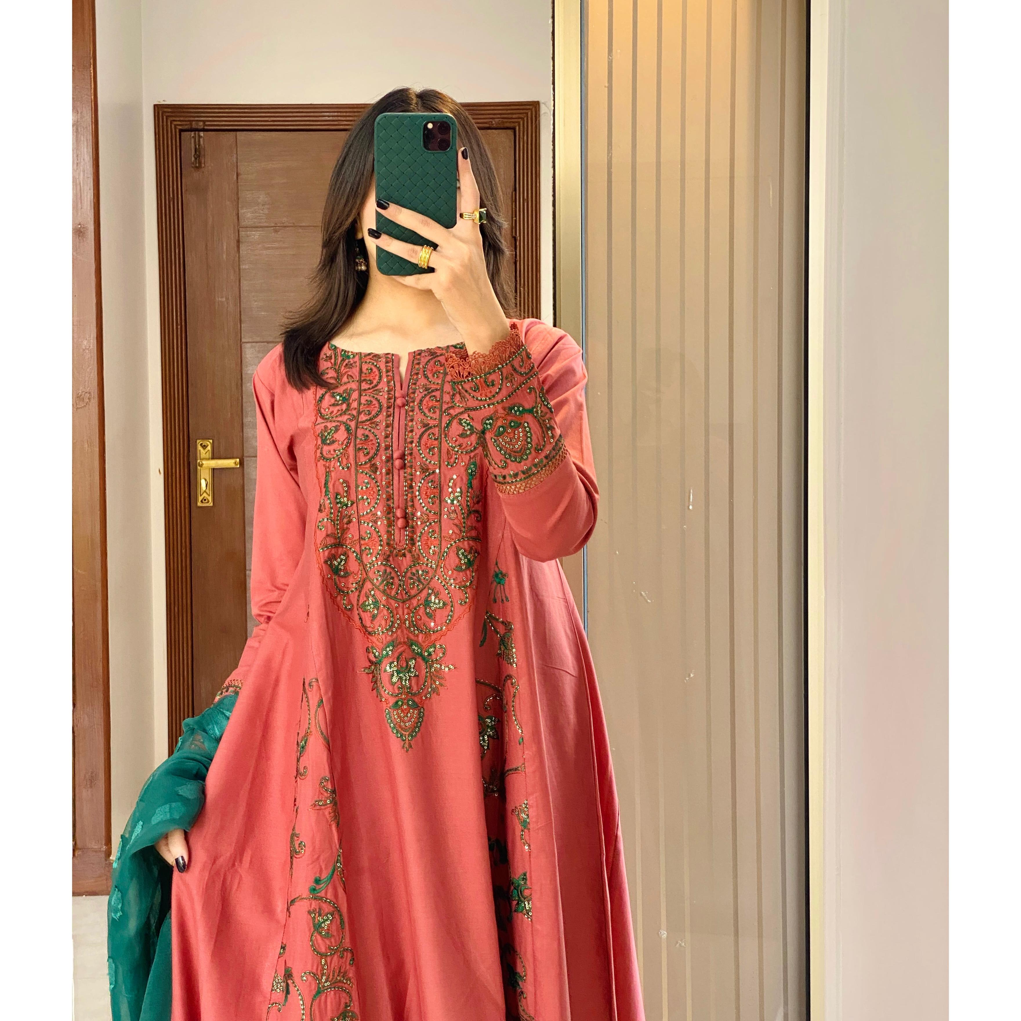 Tea Pink Embroidered frock 3PC