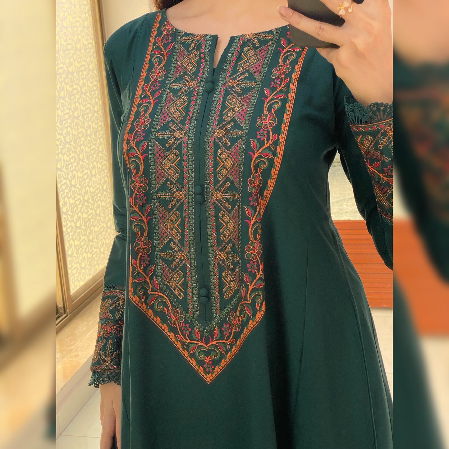 Queen green Embroidered frock 3PC