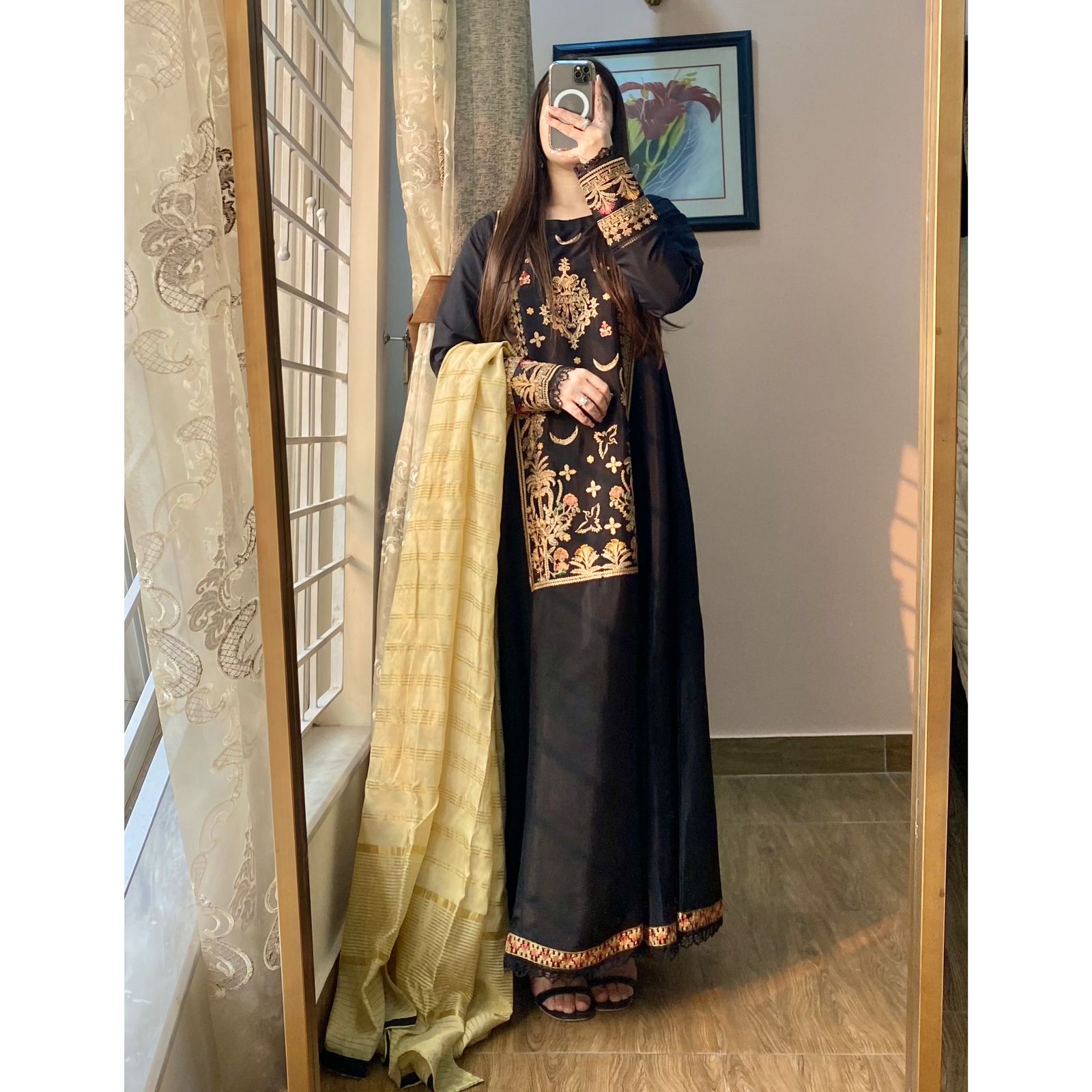 Jet Black Embroidered frock 3PC