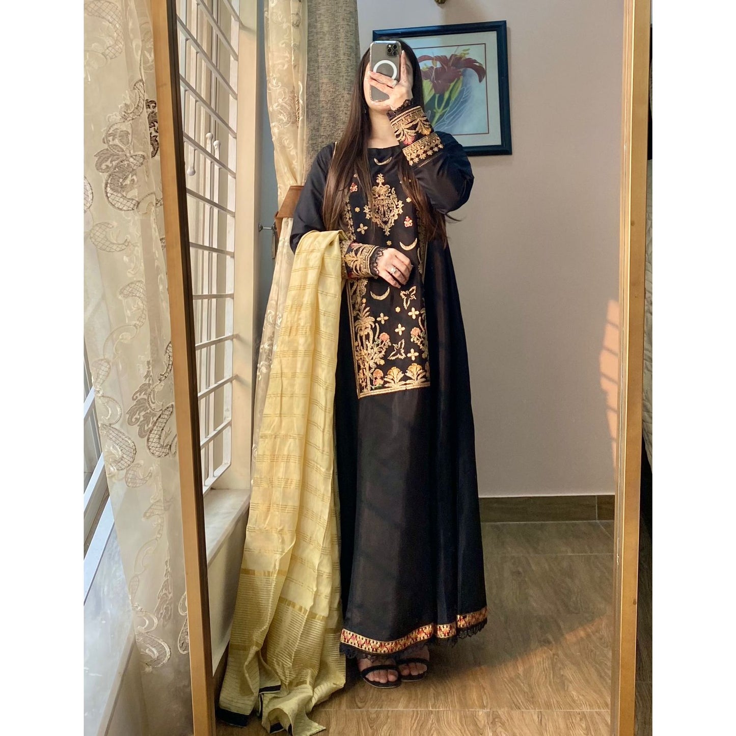 Jet Black Embroidered frock 3PC