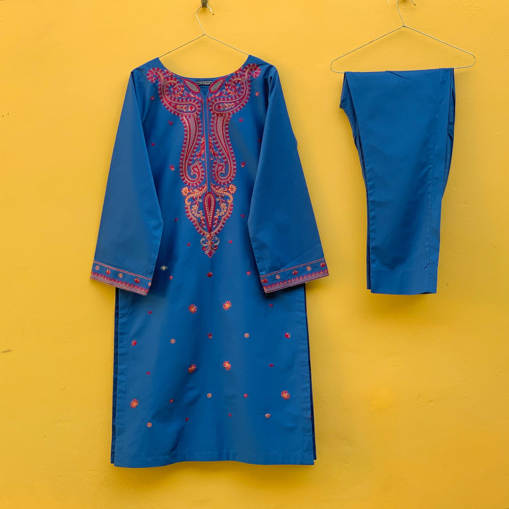 Blue Embroidered Summer 2PC