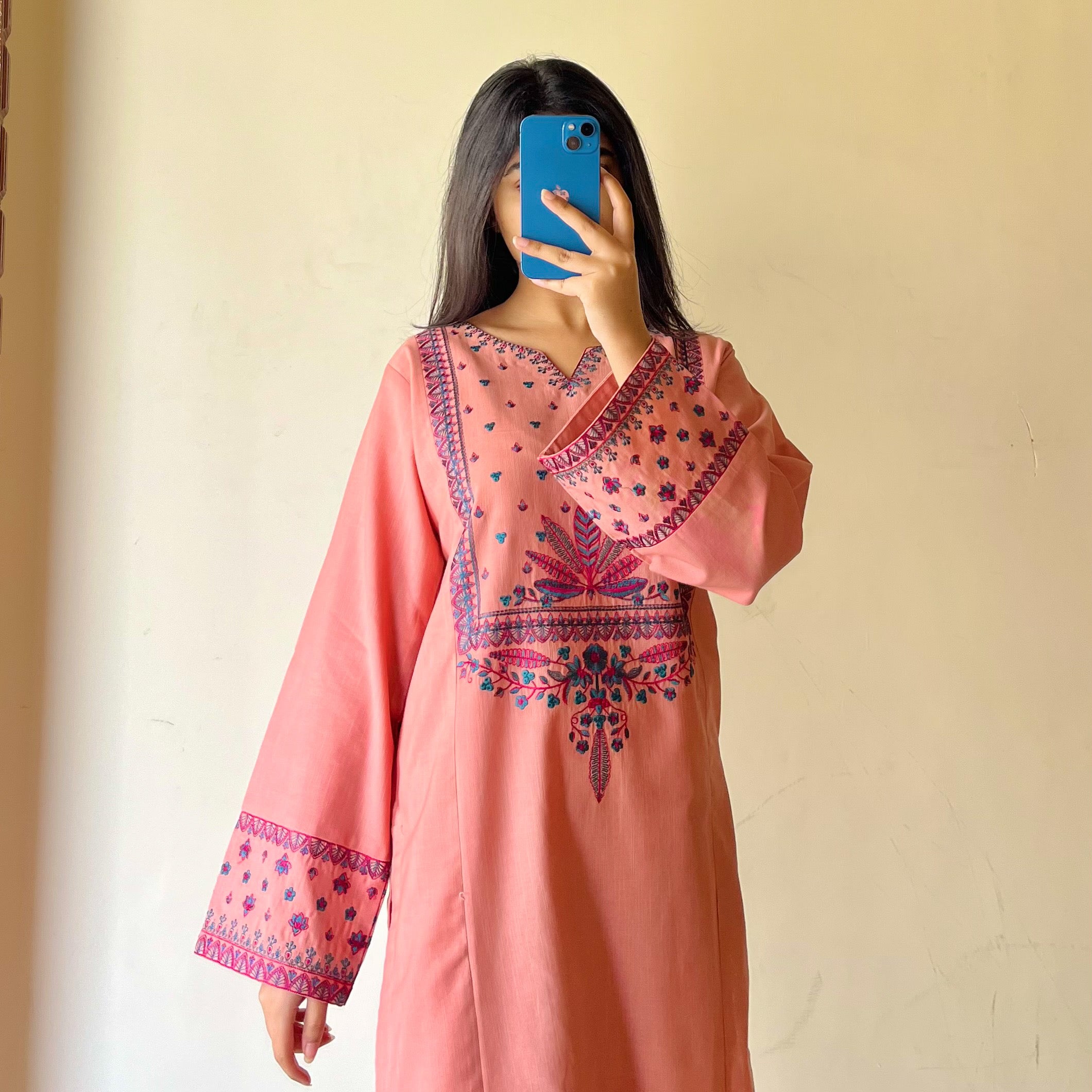 Salmon Embroidered khaddar 2PC