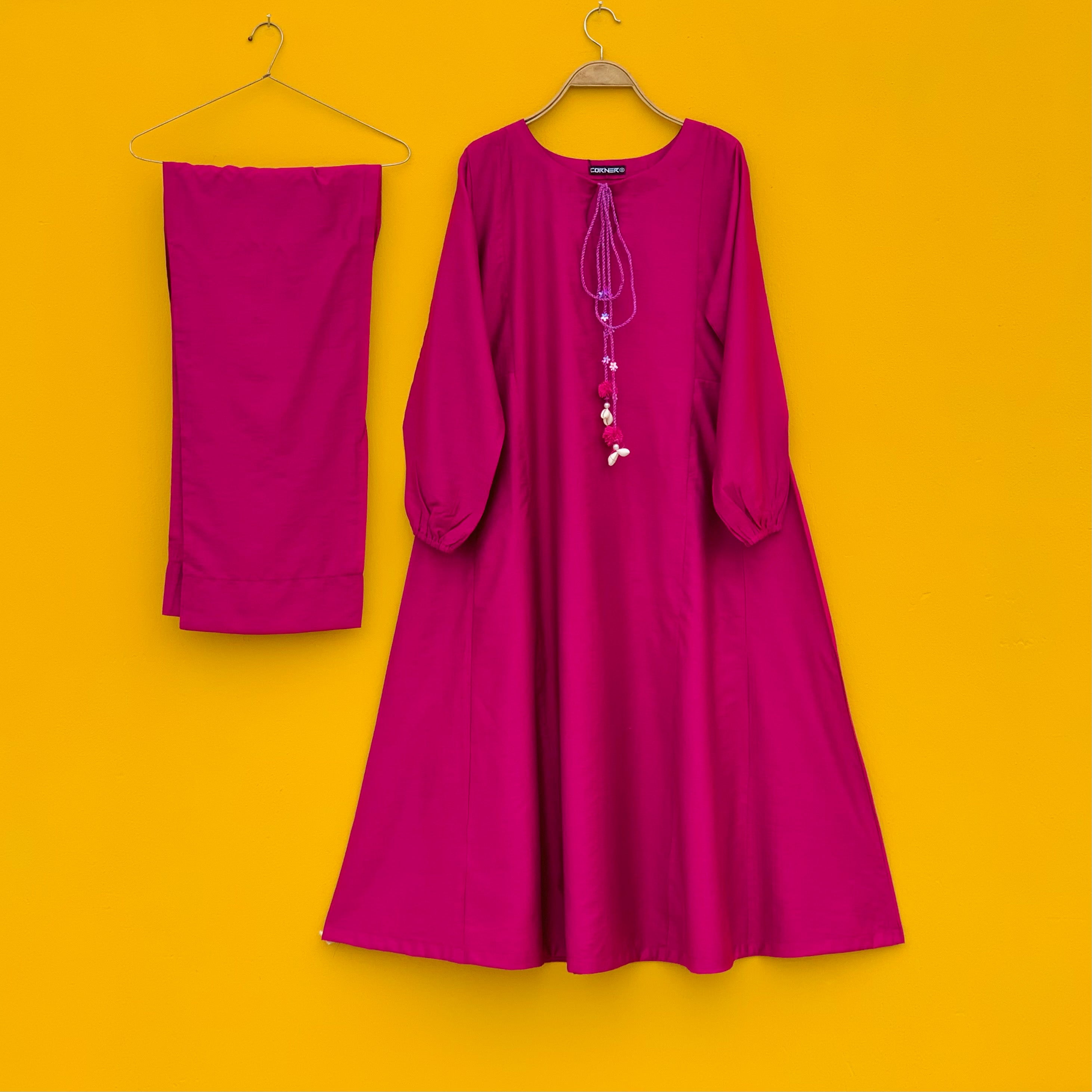 Solid Crimson Frock |2PC|