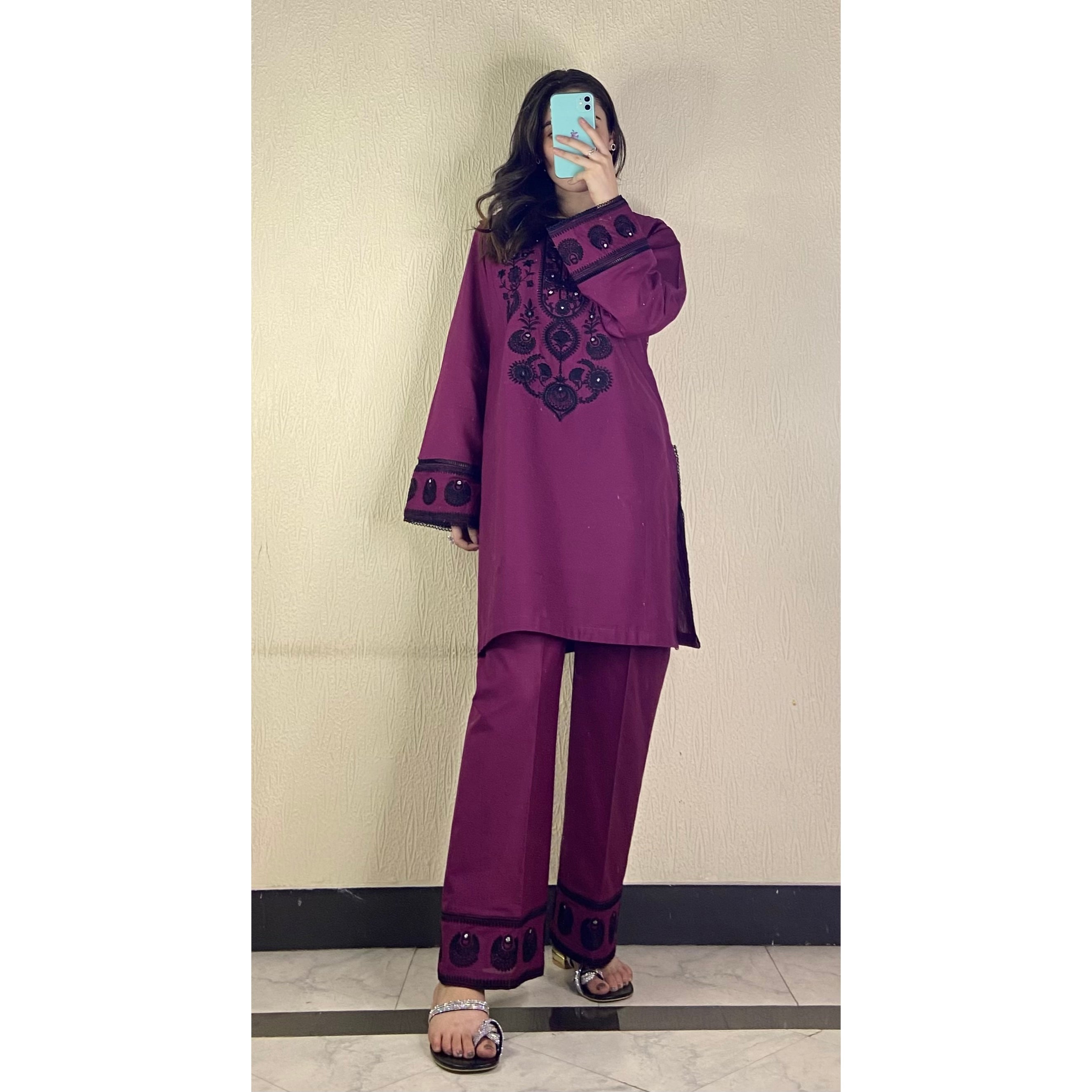 Purple Embroidered 3PC