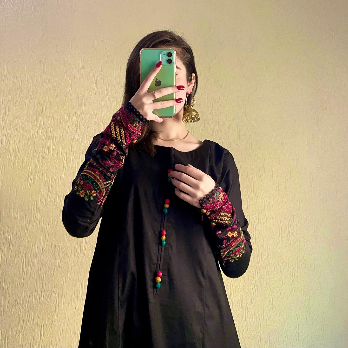 Black Embroidered frock 3PC