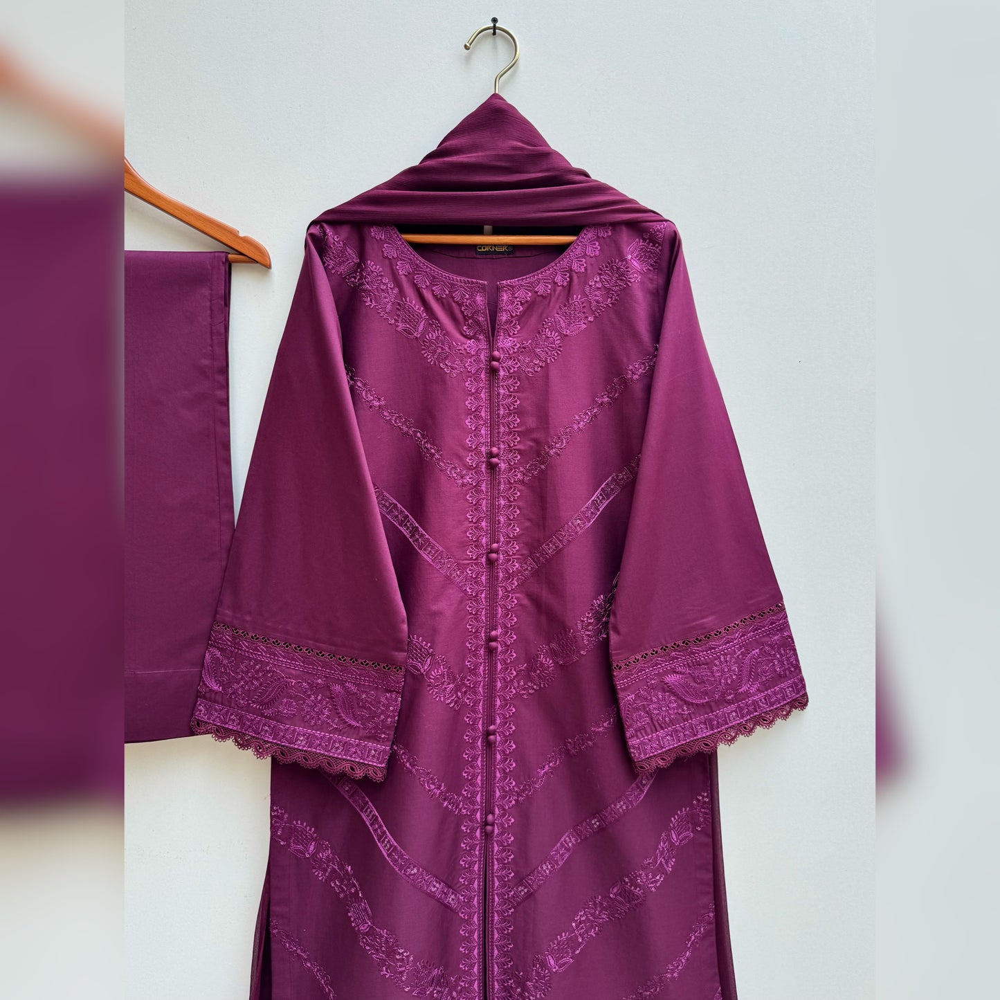 Plum Embroidered 3PC