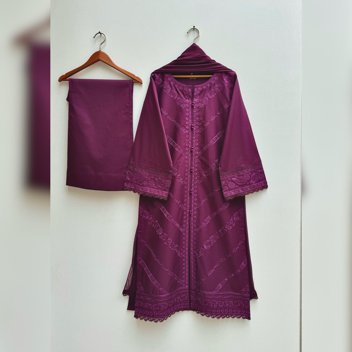 Plum Embroidered 3PC