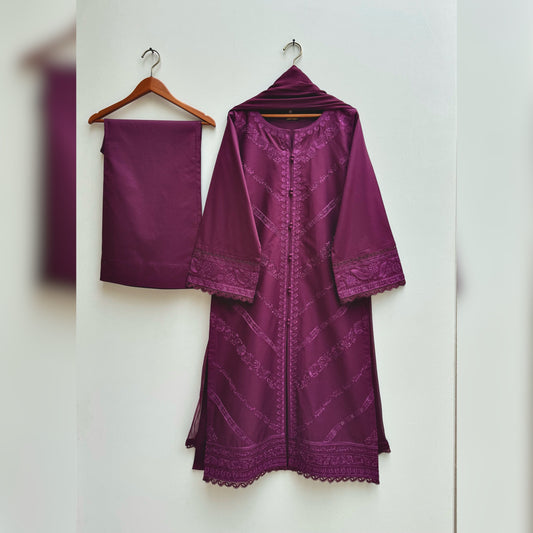 Plum Embroidered 3PC