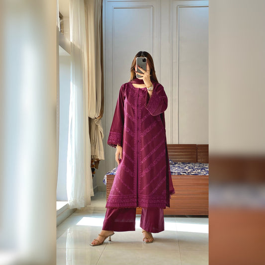 Plum Embroidered 3PC