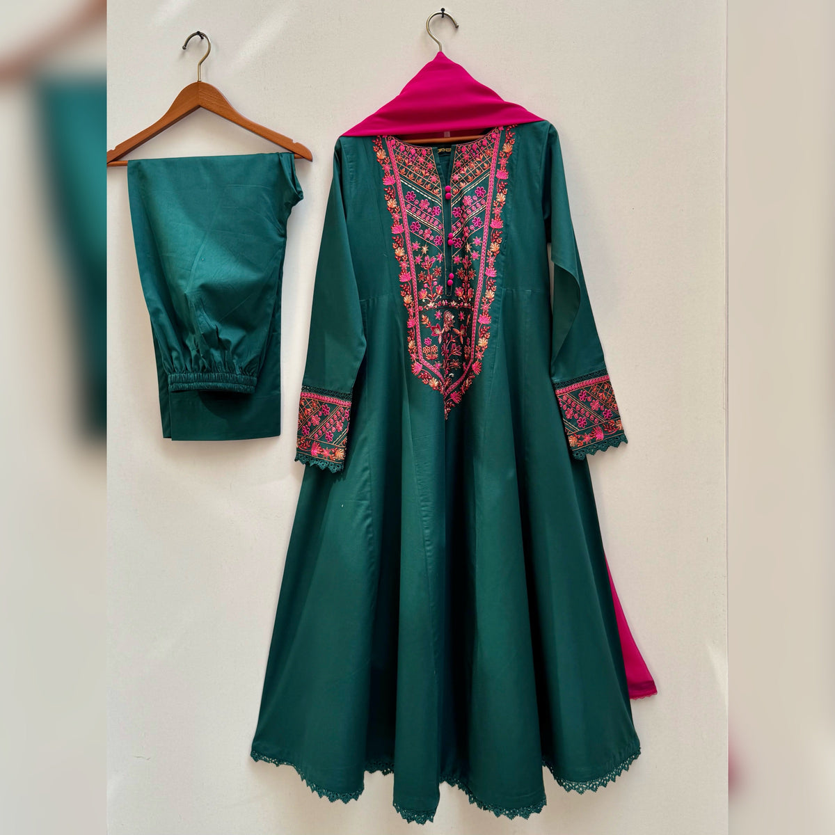 Ever Green Embroidered frock 3PC