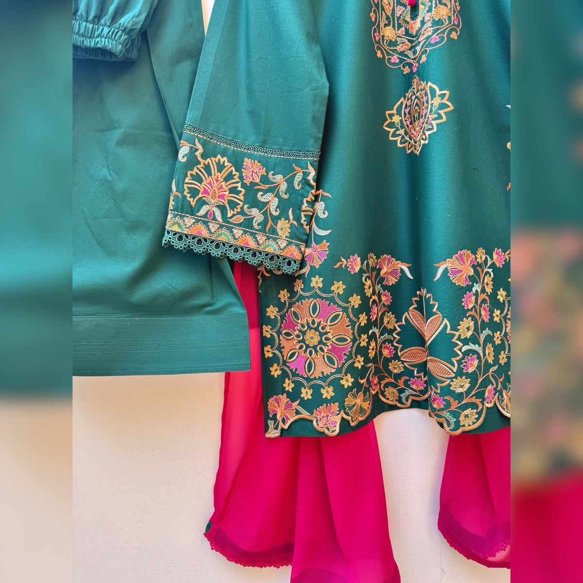 Lama Green Embroidered 3PC