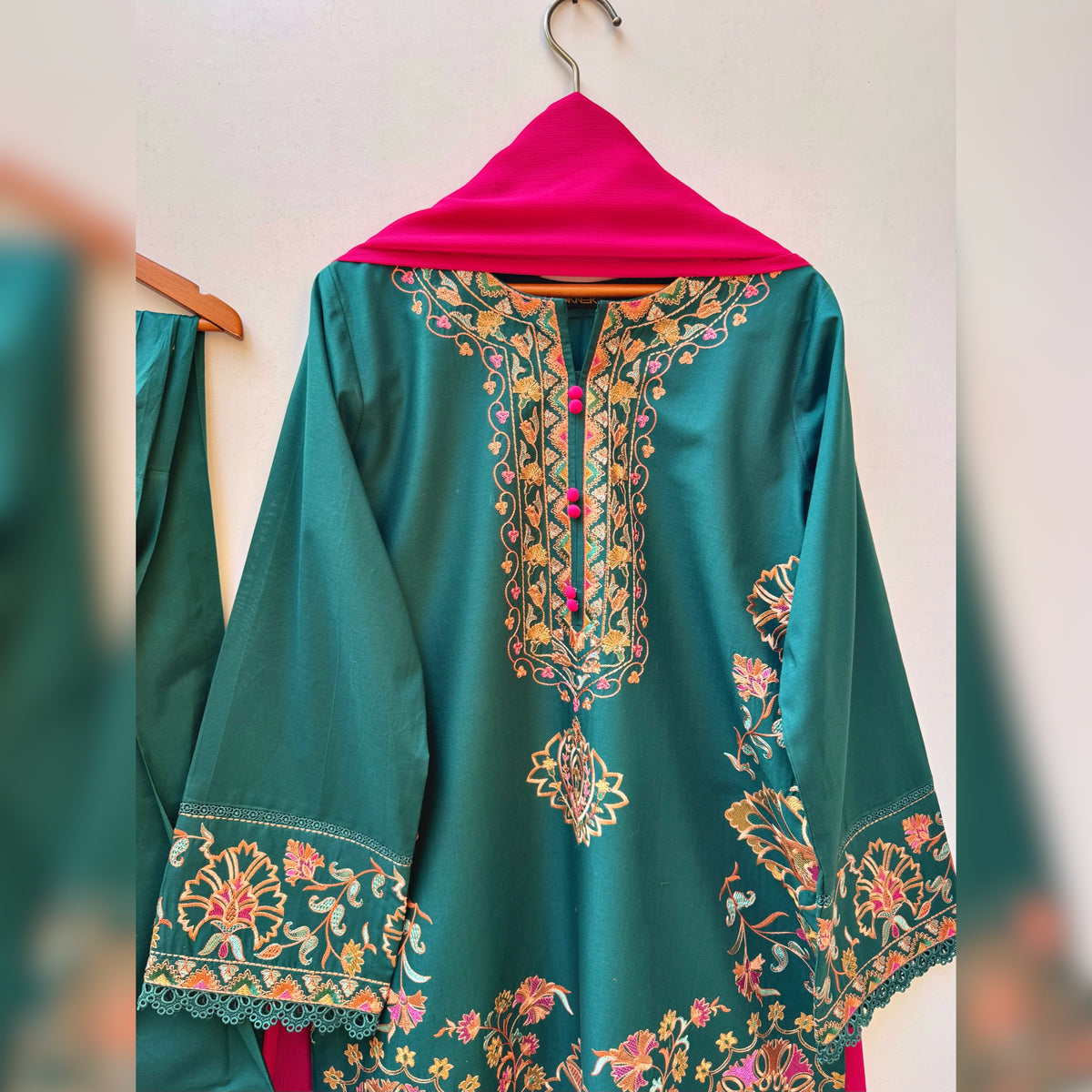 Lama Green Embroidered 3PC