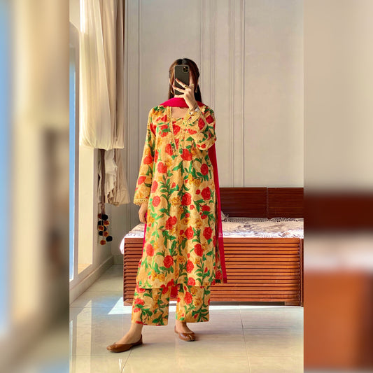 Citrine Floral Printed 3PC