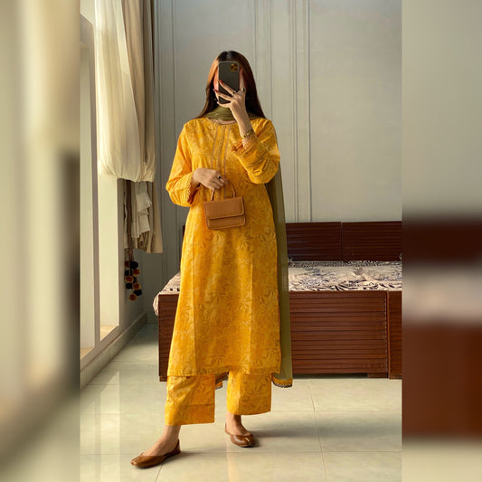 Mustard Printed 3PC