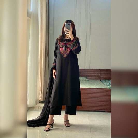 Jet Black Embroidered 3PC