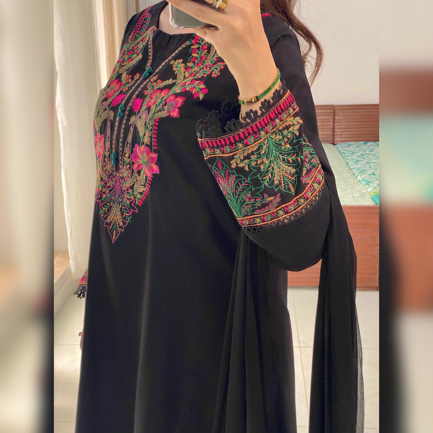 Jet Black Embroidered 3PC