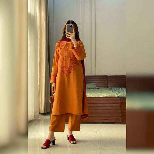 Rust Embroidered 3PC
